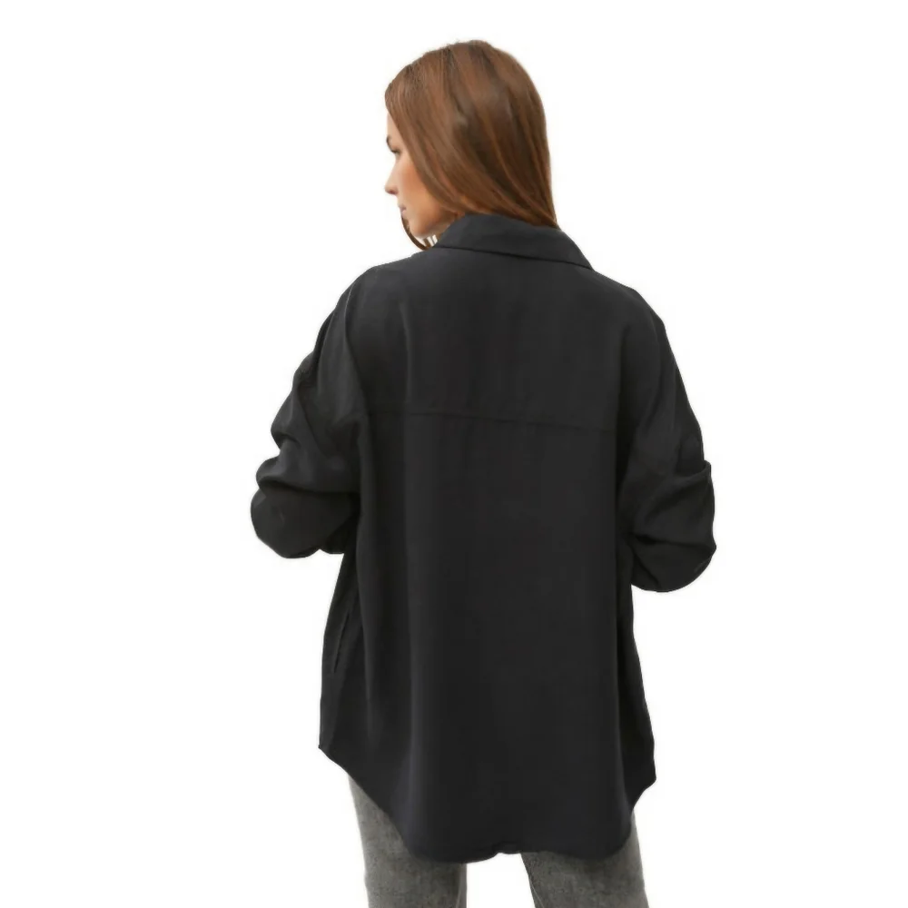 Risen Los Angeles Women's Black Linen Blend Relaxed Fit Button Up Shirt Size M/L - Picture 2 of 14